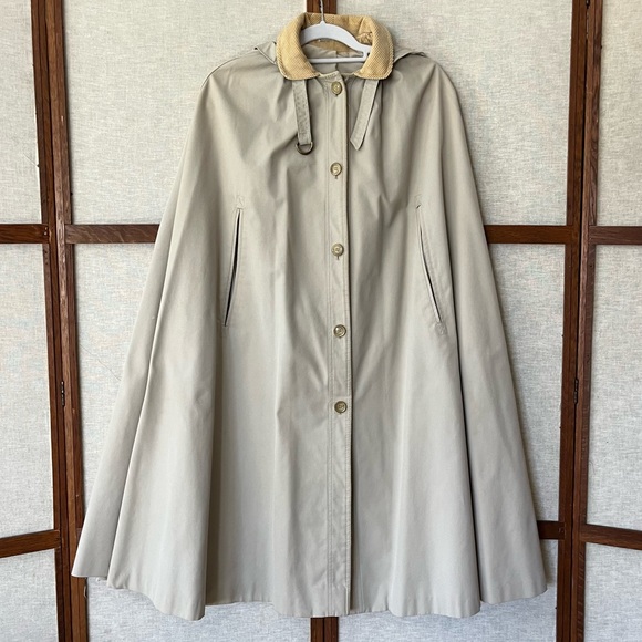 Vintage Tan Cape Poncho Coat with Hood Lined Rain Made in Poland - Picture 1 of 14